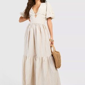Elegant Striped Cream Dress